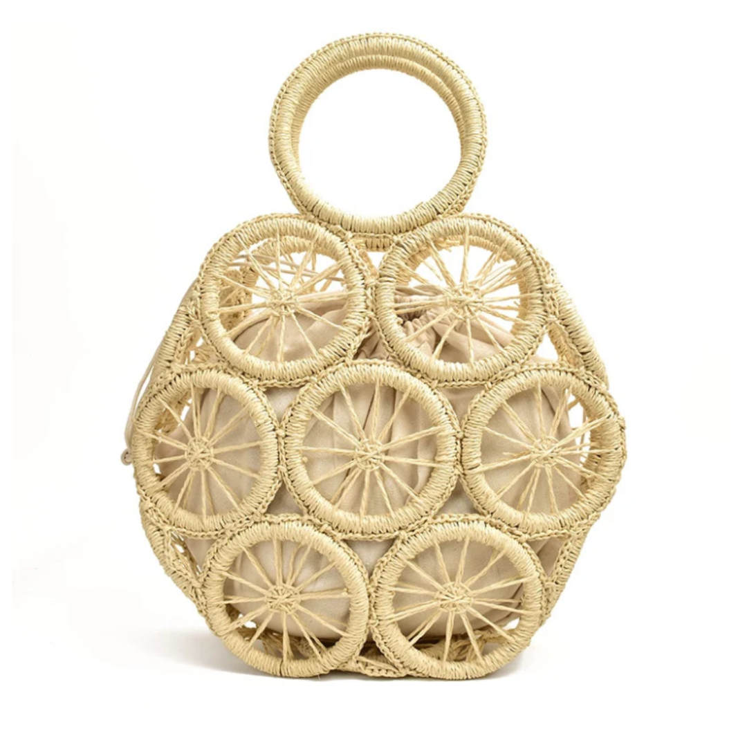 Round Wicker Bag - Beige